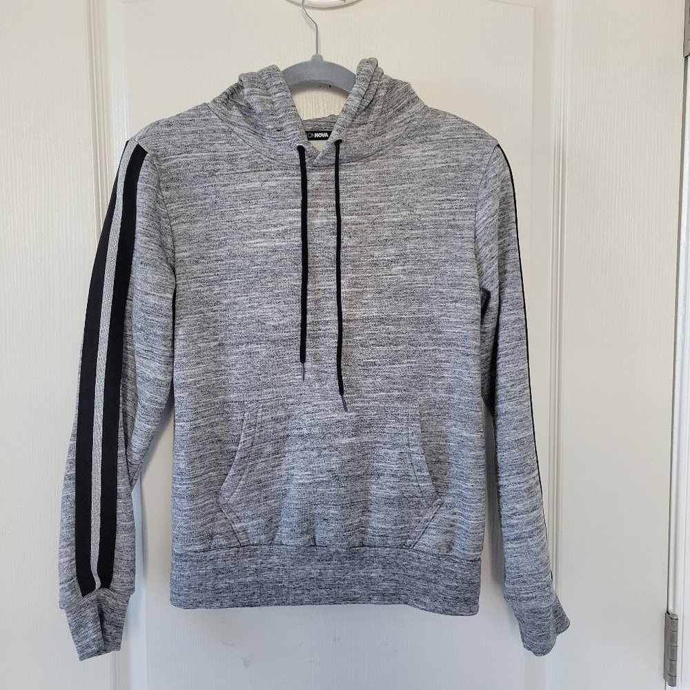 Gray Hoodie Fashion Nova Striped Long Sleeve Hooded Top Front Pocket Women's
